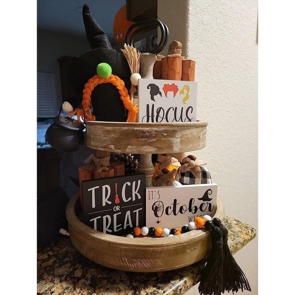 Halloween Decorations - Halloween Decor - Farmhouse Tiered Tray Decor Items - Picture 2 of 2